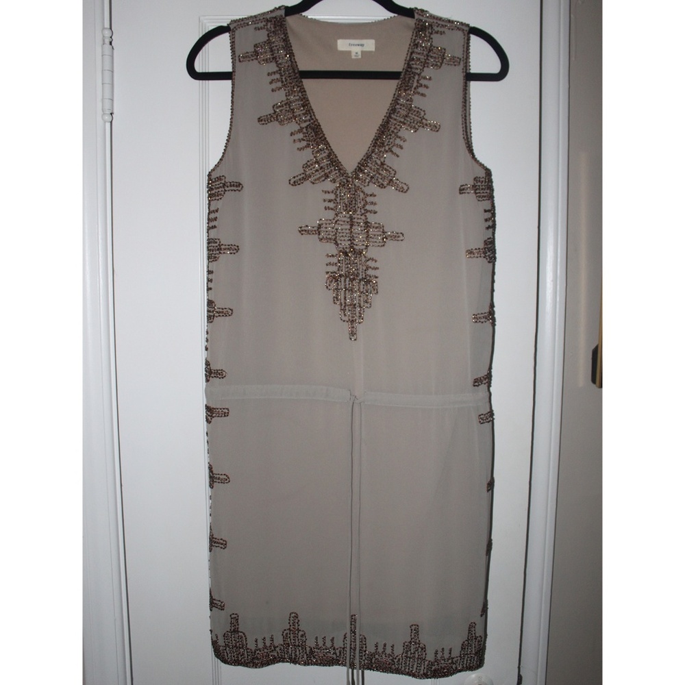 Freeway Brown Beaded Dress with Tie Waist